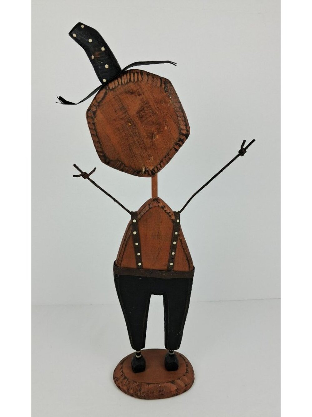 Handcrafted Wooden Pumpkin Figurine w/ Rustic Black Hat 17.5 Halloween - Picture 3 of 7